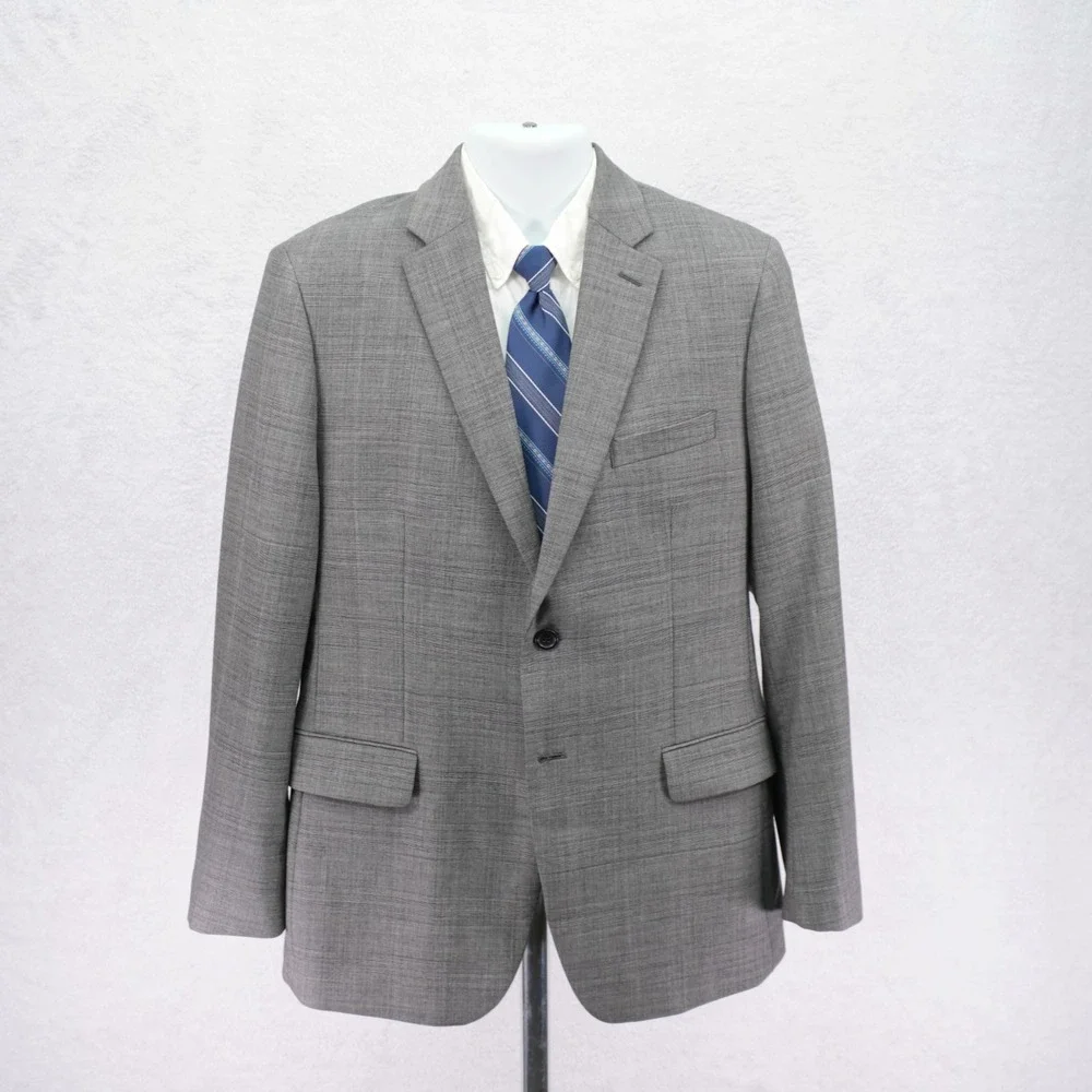 Banana Republic Wool 2 Piece Suit -40R  37 / 31.5- Gray Glen Plaid Flat Front Mi